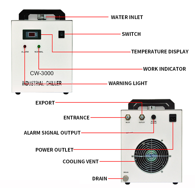 Laser Chiller Water Cooler - CW-3000AG 9L レーザー彫刻機チラー熱分解工業用水冷器 60W/80W CO2 ガラス管